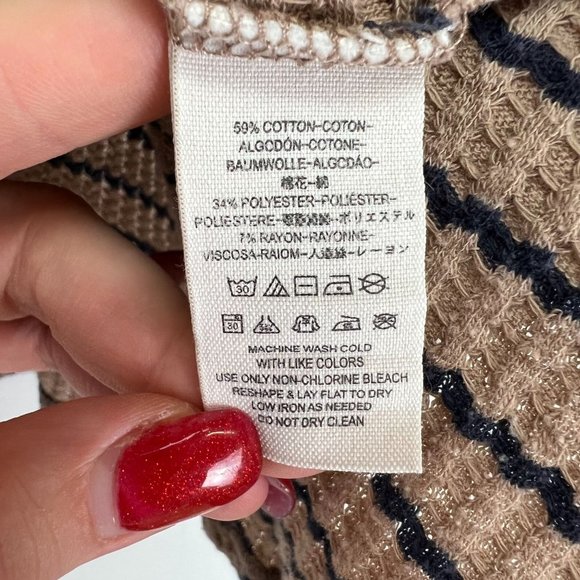 We the Free SZ XS Oversized Striped Waffle Knit Long Sleeve Peplum Top Tan/Black - Picture 3 of 5